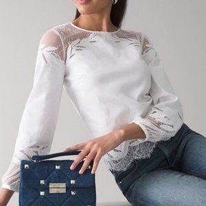 COPY - new white house black market lace inset poplin blouse top 0  8 10 12